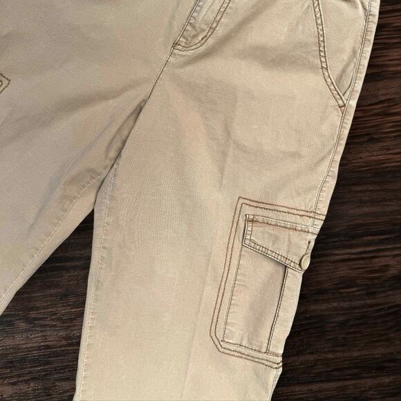 JAG Cropped Wide Leg Cargo Pants Relaxed Fit Sz 8 Khaki Cuff Drawstring Pockets - Picture 2 of 9